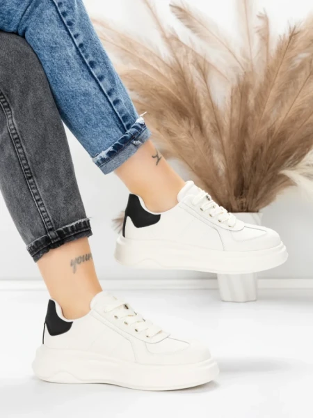 Pantofi Sport Dama din piele naturala FP26309 WHITE-BLACK | ADVANCER