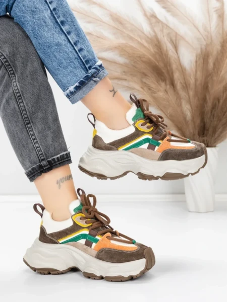 Pantofi Sport Dama din piele naturala HY1369 BROWN-ORANGE | FRANCO GERARDO
