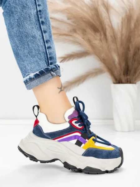 Pantofi Sport Dama din piele naturala HY1369 BLUE-YELLOW | FRANCO GERARDO