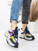 Pantofi Sport Dama din piele naturala HY1369 BLUE-YELLOW | FRANCO GERARDO