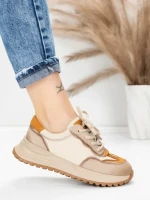 Pantofi Sport Dama din piele naturala 572305 CREAM-YELLOW | FRANCO GERARDO