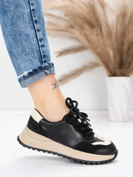 Pantofi Sport Dama din piele naturala 572305 BLACK-CREAM | FRANCO GERARDO