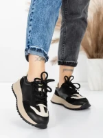 Pantofi Sport Dama din piele naturala 572305 BLACK-CREAM | FRANCO GERARDO