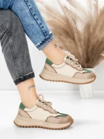 Pantofi Sport Dama din piele naturala 572305 CREAM-GREEN | FRANCO GERARDO