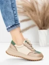 Pantofi Sport Dama din piele naturala 572305 CREAM-GREEN | FRANCO GERARDO