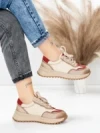 Pantofi Sport Dama din piele naturala 572305 CREAM-RED | FRANCO GERARDO