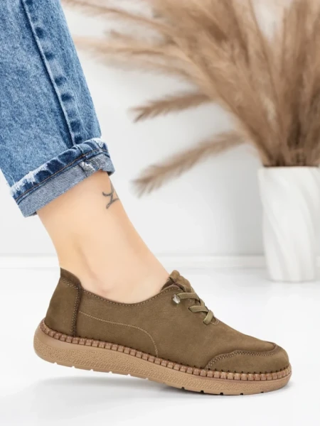 Pantofi Casual Dama din piele naturala 8736 KHAKI | FORMAZIONE
