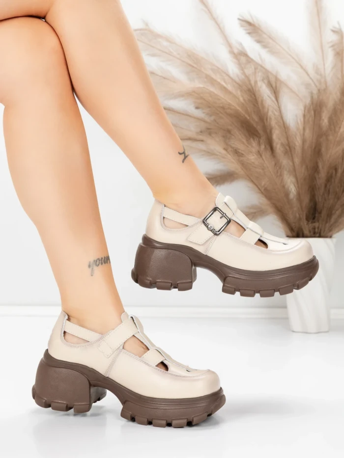 Pantofi Casual Dama din piele naturala 23282 CREAM | ADVANCER