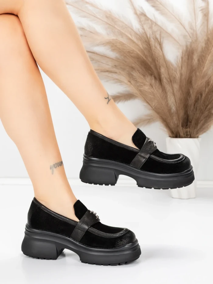 Pantofi Casual Dama din piele naturala 10827 BLACK | FORMAZIONE