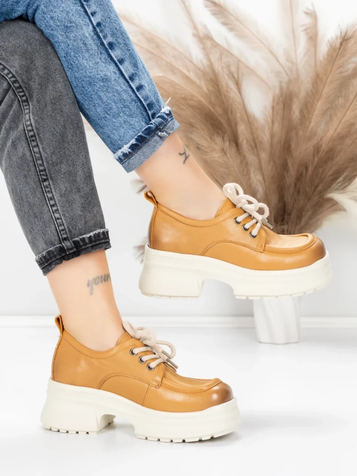 Pantofi Casual Dama din piele naturala 10829 YELLOW | FORMAZIONE