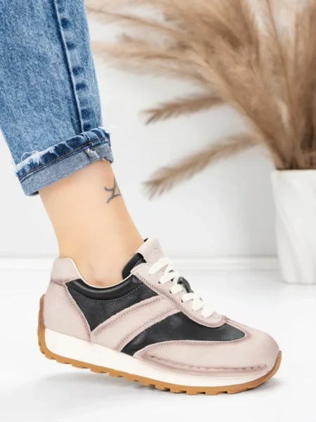 Pantofi Sport Dama din piele naturala KM9218 BLACK-CREAM | ADVANCER