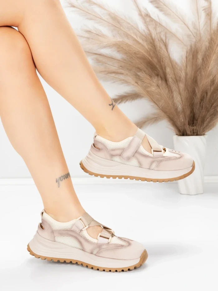 Pantofi Sport Dama din piele naturala KM3906 CREAM | ADVANCER