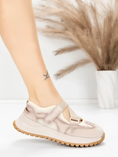 Pantofi Sport Dama din piele naturala KM3906 CREAM | ADVANCER