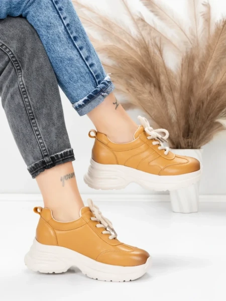 Pantofi Sport Dama din piele naturala 10785 YELLOW | FRANCO GERARDO