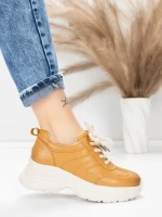 Pantofi Sport Dama din piele naturala 10785 YELLOW | FRANCO GERARDO