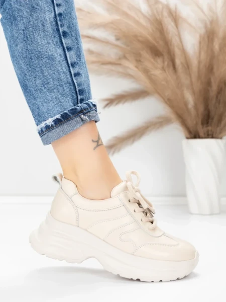 Pantofi Sport Dama din piele naturala 10785 CREAM | FRANCO GERARDO
