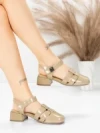Pantofi cu toc din piele naturala 21161 KHAKI | ADVANCER