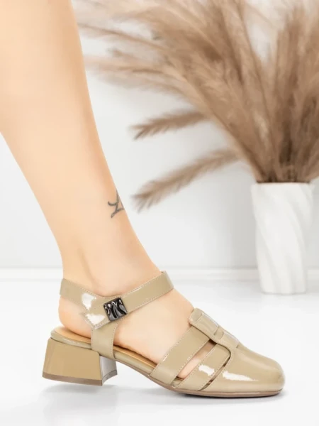 Pantofi cu toc din piele naturala 21161 KHAKI | ADVANCER