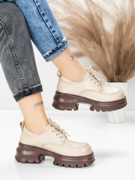 Pantofi Casual Dama din piele naturala 8305 CREAM | ADVANCER