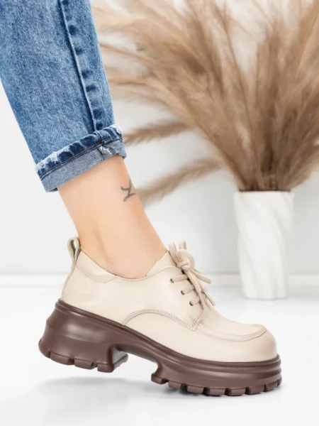 Pantofi Casual Dama din piele naturala 8305 CREAM | ADVANCER