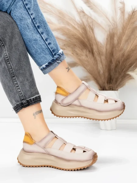 Pantofi Sport Dama din piele naturala KM8882 CREAM | ADVANCER