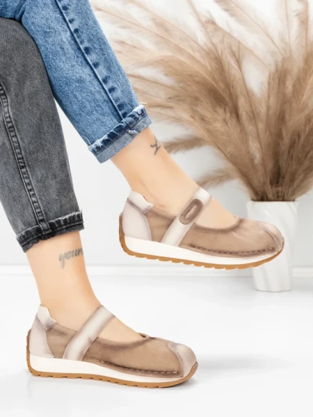 Pantofi Casual Dama din piele naturala KM9205 KHAKI | ADVANCER