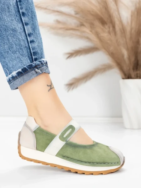 Pantofi Casual Dama din piele naturala KM9205 GREEN | ADVANCER