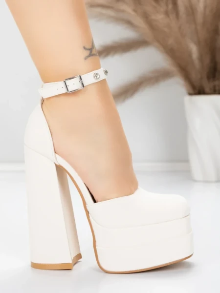 Pantofi cu Toc gros si Platforma 2SY12 BEIGE | MEI
