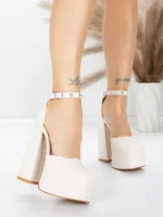 Pantofi cu Toc gros si Platforma 2SY12 BEIGE | MEI