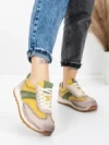 Pantofi Sport Dama din piele naturala KM9218 YELLOW-GREEN | ADVANCER