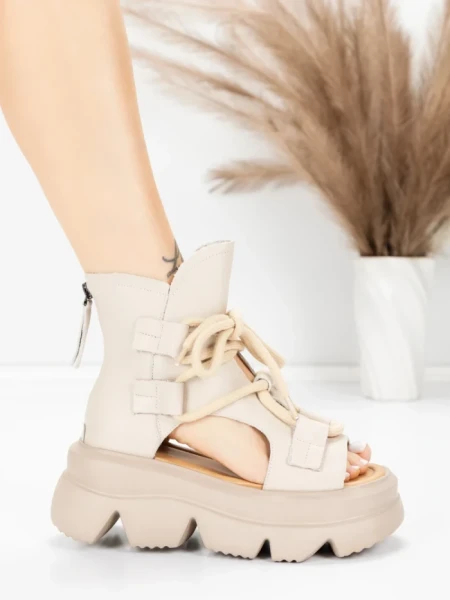 Sandale Dama din piele naturala 19685 CREAM | ADVANCER