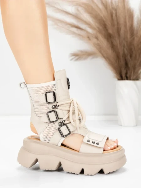 Sandale Dama din piele naturala 19633 CREAM | ADVANCER