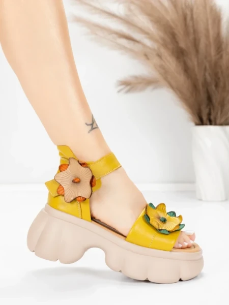 Sandale Dama din piele naturala 18651 YELLOW | ADVANCER