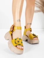 Sandale Dama din piele naturala 18651 YELLOW | ADVANCER