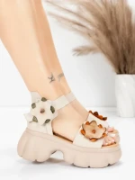 Sandale Dama din piele naturala 18651 CREAM | ADVANCER