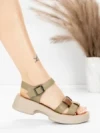 Sandale Dama din piele naturala 251077 GREEN-BROWN | ADVANCER