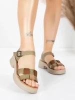Sandale Dama din piele naturala 251077 GREEN-BROWN | ADVANCER