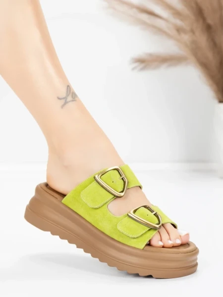 Papuci Dama din piele naturala P333-3 GREEN | ADVANCER