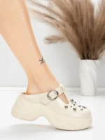 Papuci Dama din piele naturala TP3099-1 CREAM | ADVANCER