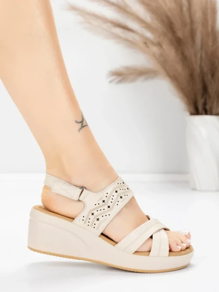 Sandale Dama din piele naturala 9573 CREAM | ADVANCER