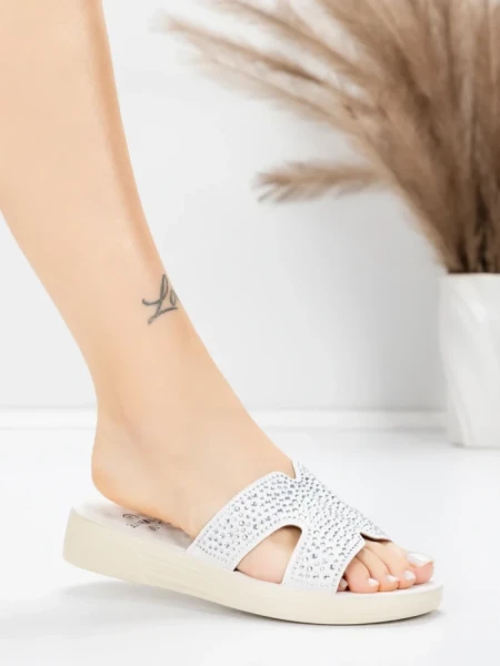 Papuci Dama cu Talpa Joasa 5XJ110 WHITE | MEI