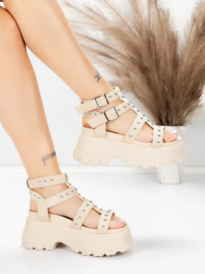 Sandale Dama cu Platforma 56WL31 BEIGE | MEI