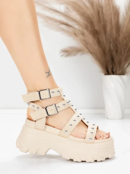 Sandale Dama cu Platforma 56WL31 BEIGE | MEI