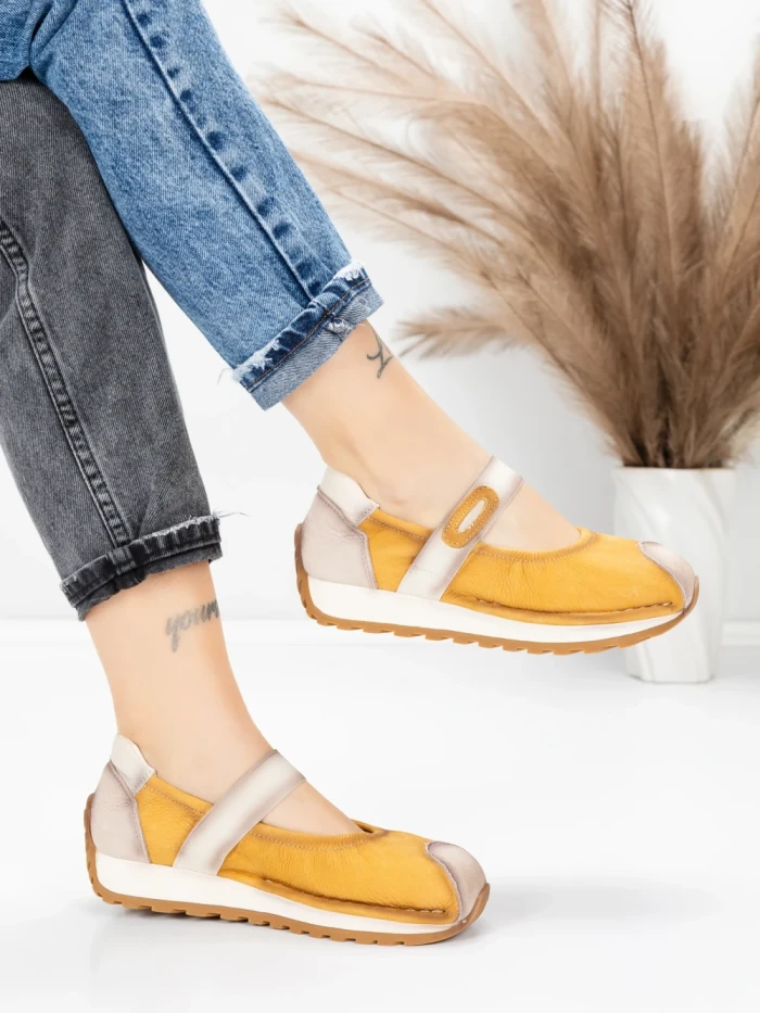 Pantofi Casual Dama din piele naturala KM9205 YELLOW | ADVANCER
