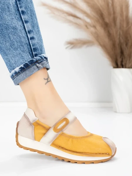 Pantofi Casual Dama din piele naturala KM9205 YELLOW | ADVANCER