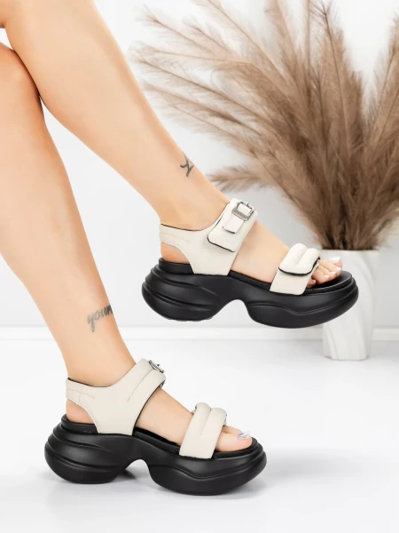 Sandale Dama cu Platforma 6818 Crem | Advancer » meishop.life