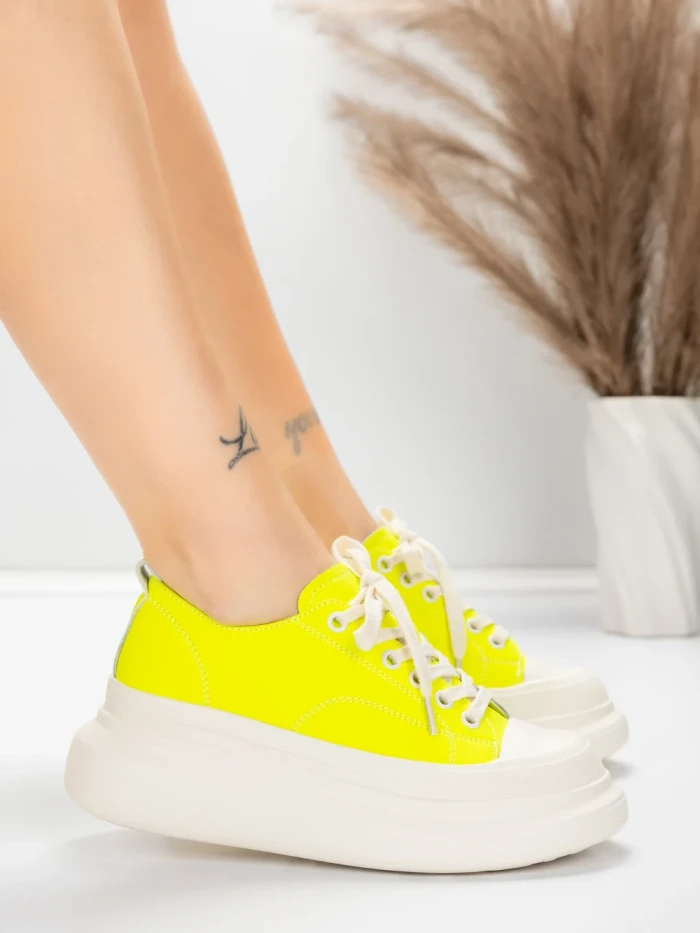 Pantofi Sport Dama din piele naturala 227802 Galben la... » meishop.life