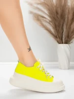 Pantofi Sport Dama din piele naturala 227802 Galben la... » meishop.life