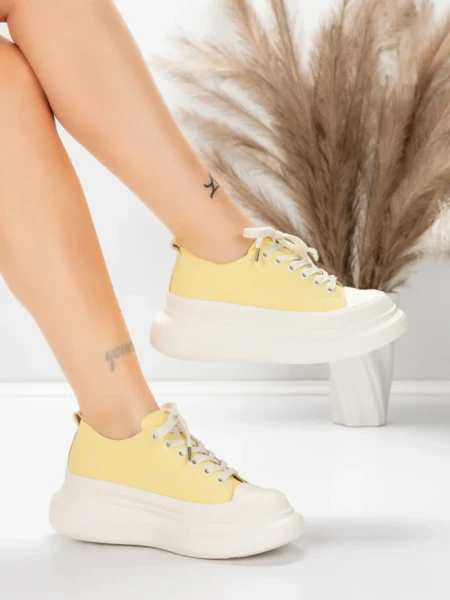 Pantofi Sport Dama din piele naturala 227802 Galbel De... » meishop.life
