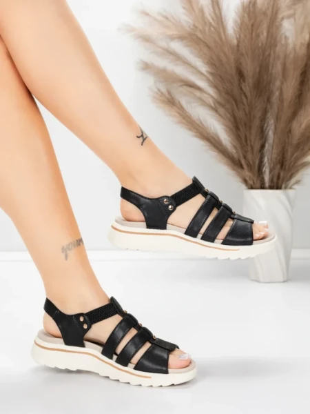 Sandale Dama cu Talpa Joasa 3FR035 Negru | Advancer » meishop.life